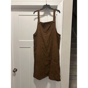 Overall Dress Pocket Brown Corduroy Size 2X Front And Back Pockets Midi Teacher